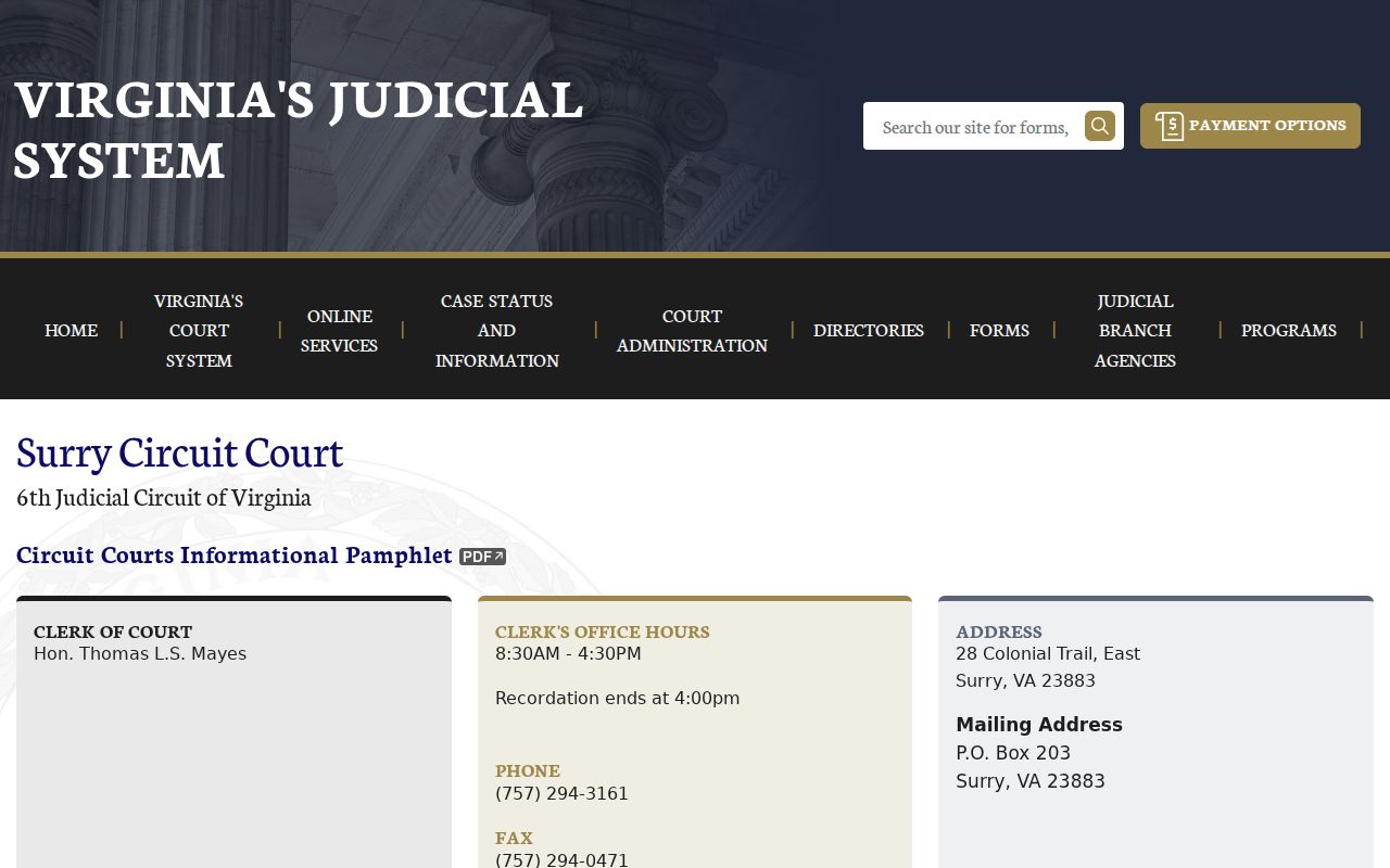 Surry County arrest warrant court record route at the Circuit Court page