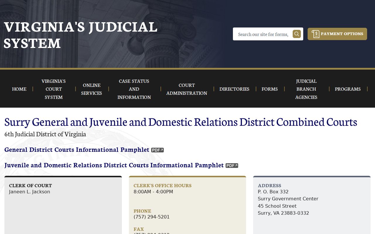 Surry County bench warrant court route at the Combined Courts page