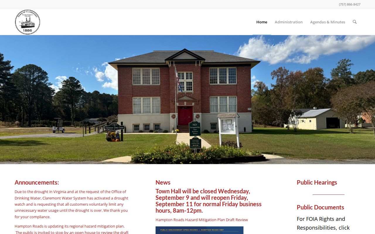 Claremont Town Hall official contact page for Surry County Claremont warrant record questions