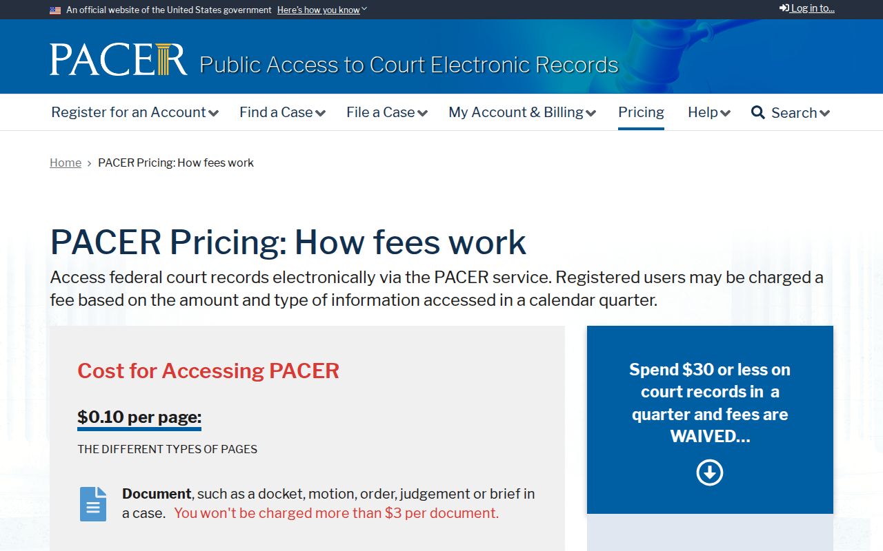 PACER federal court search and fee information for distinguishing federal from Surry County warrant records