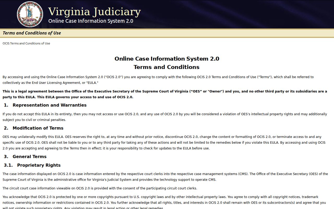 Surry County warrant records search interface on Virginia OCIS